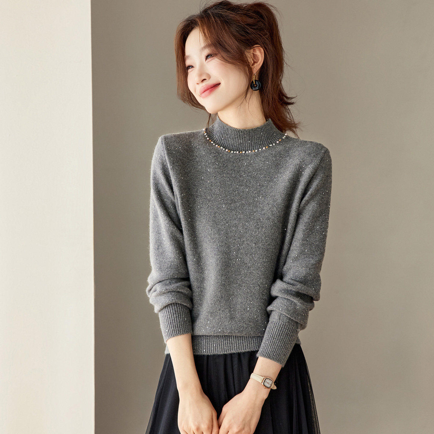 半高领针织打底衫女秋冬内搭可外穿时尚小个子高级感毛衣超火上衣