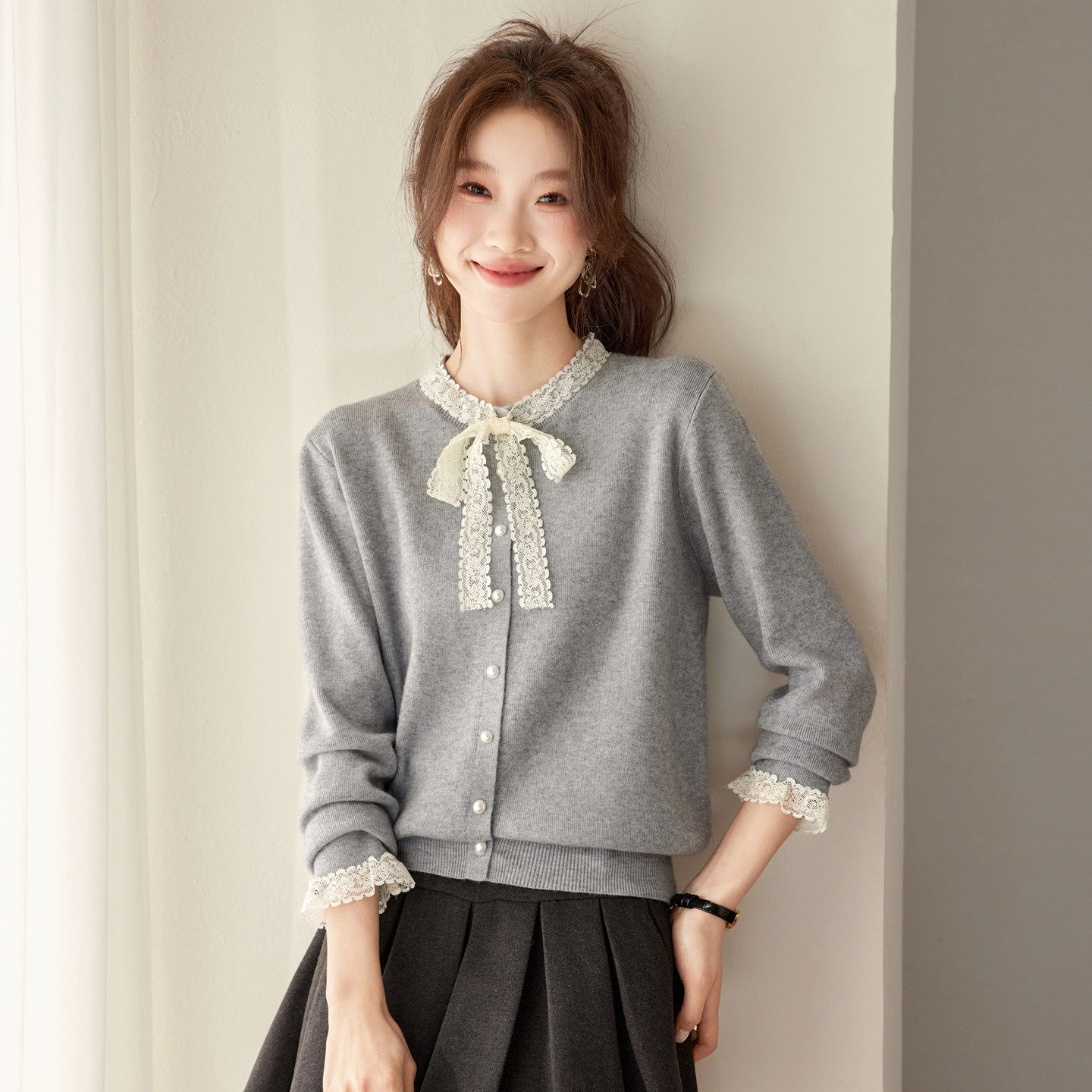 小香风蝴蝶结针织衫上衣女2026春秋新款内搭可外穿打底衫减龄外套