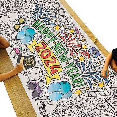 Tiny Expressions Giant New Years Coloring Poster for Kids