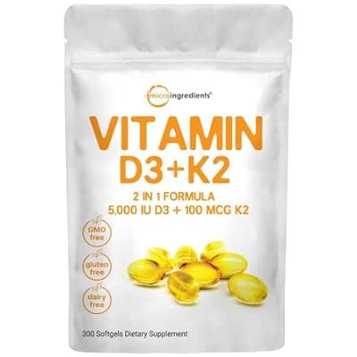 Micro Ingredients Vitamin D3 5000 IU with K2 100 mcg， 300