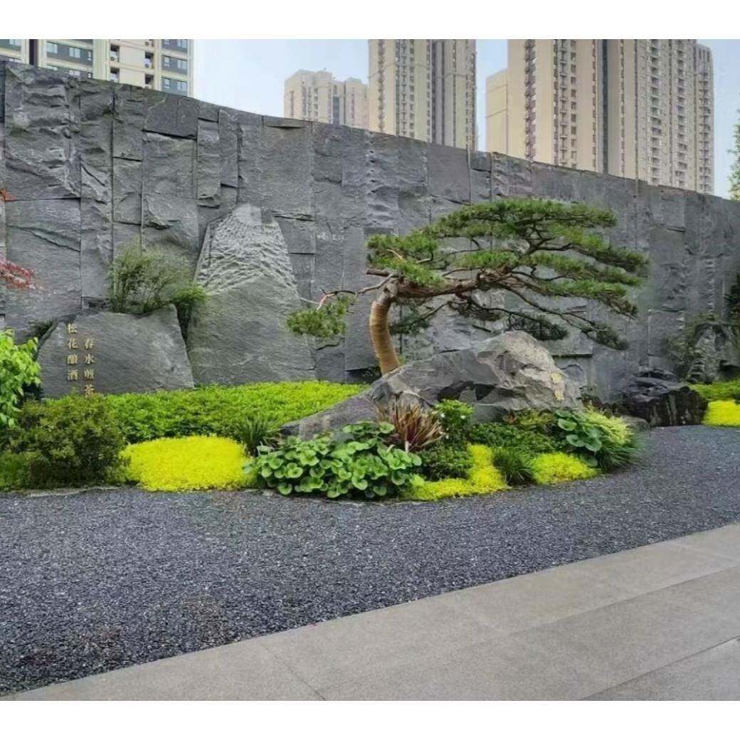 中国黑老石皮景观墙山西黑景墙干磊石头园林造景石墙芝麻黑石皮