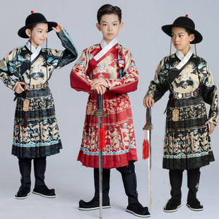 儿童飞鱼服帅气男童汉服秋冬明制蟒袍锦衣卫武侠风男孩高端演出服