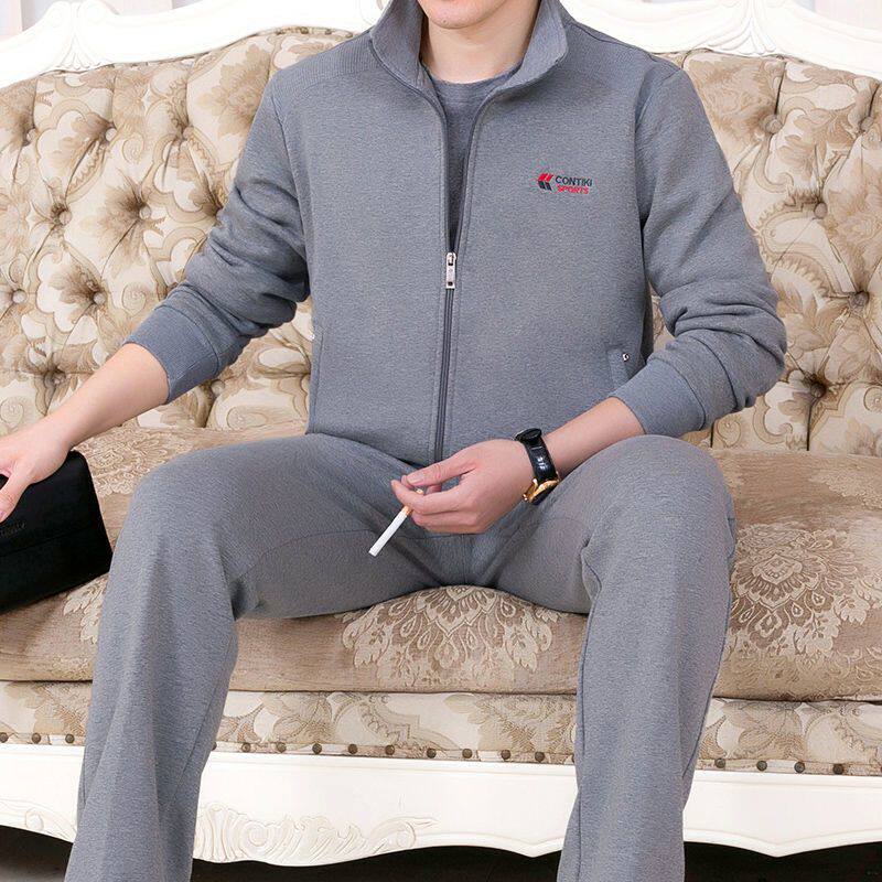 品牌中老年运动套装男士高档三件套中年秋冬季爸爸休闲服男