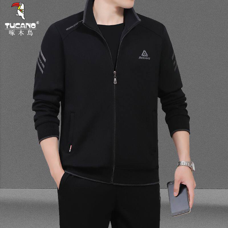 高档休闲中年运动服套装男春秋中老年宽松外套男士外穿全套