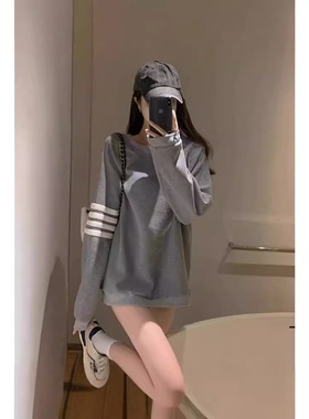 白色三条杠卫衣外套女春秋冬季2025韩版慵懒长袖百搭休闲时尚上衣