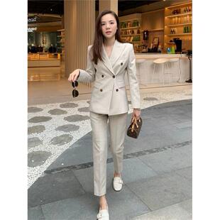 时尚米色小西装外套装女士时髦韩版气质洋气英伦风ol职业装女神范