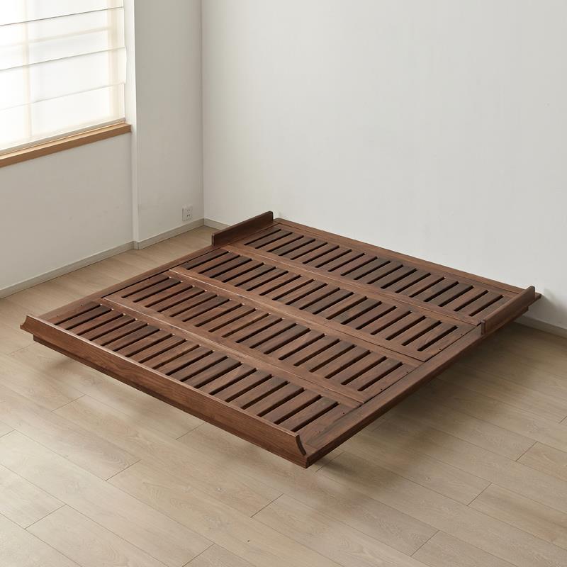 北美黑胡桃木床樱桃木无床头床悬浮床架榻榻米简约矮床原木实木床