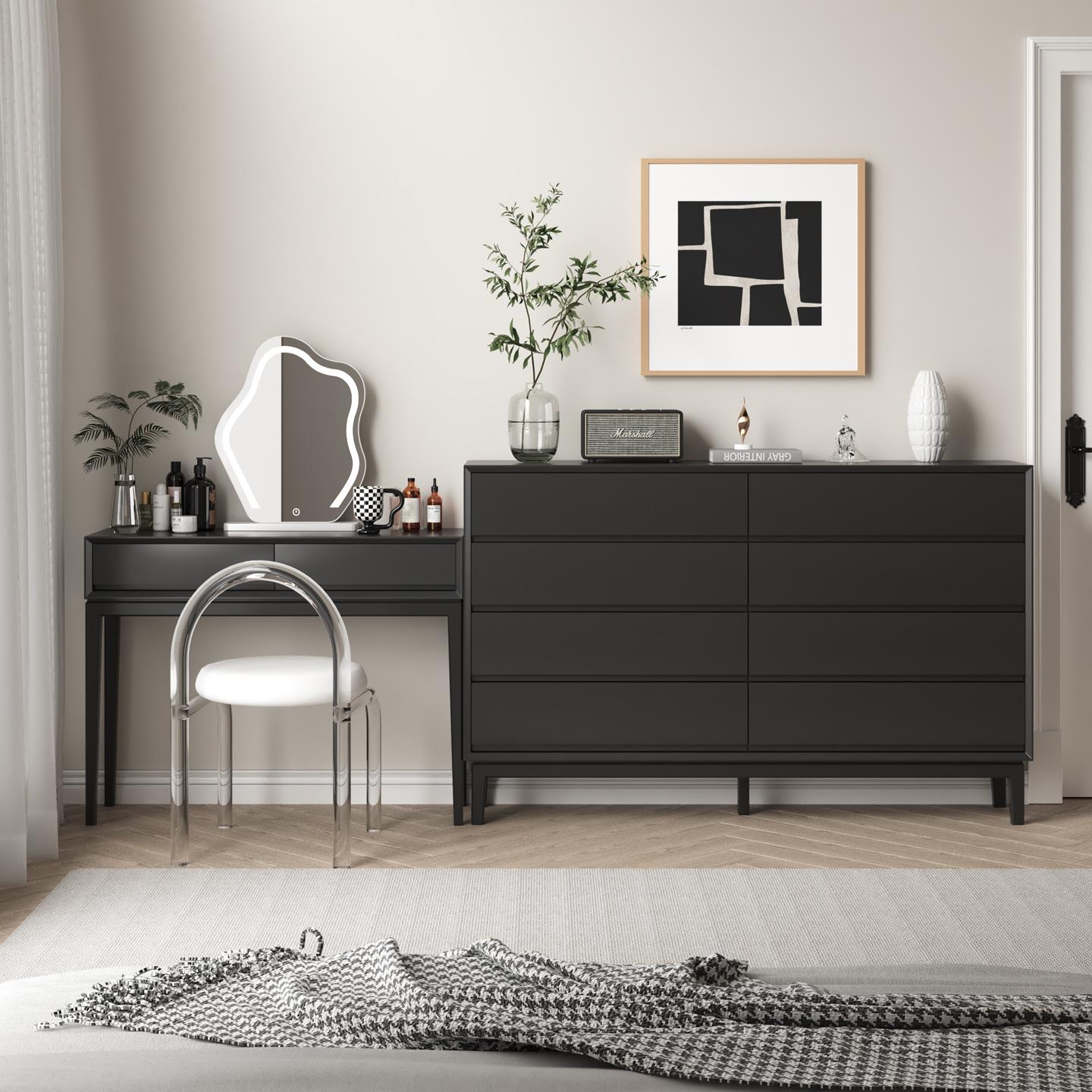 梳妆台斗柜一体小户型主卧实木极窄30cm意式极简床尾高级感化妆桌