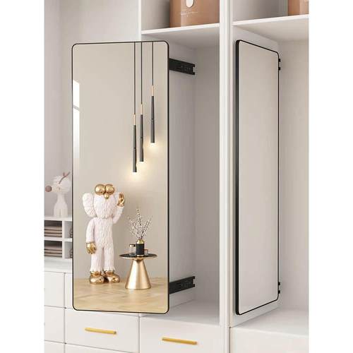 推拉全身镜家用内装隐形可关闭衣柜镜子旋转折叠伸缩滑轨暗藏穿衣