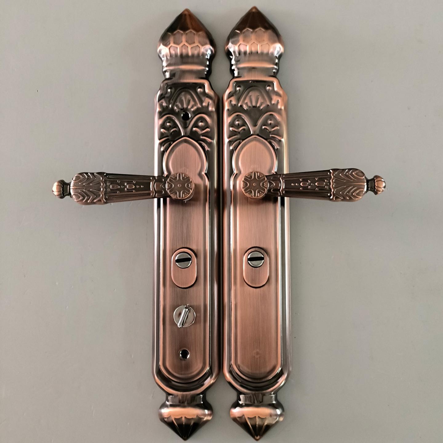 防盗门红古铜色把手通用型大门双门锁面板单活双活方向可调拉手