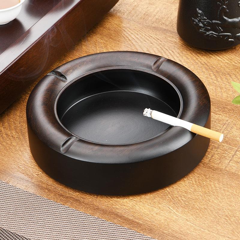 中式实木烟灰缸黑檀木带盖子大号个性潮流创意花梨木家用客厅定制