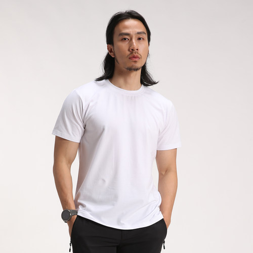 店长推荐coolmax圆领短袖T恤棉男款纯色健身速干夏季户外运动净版