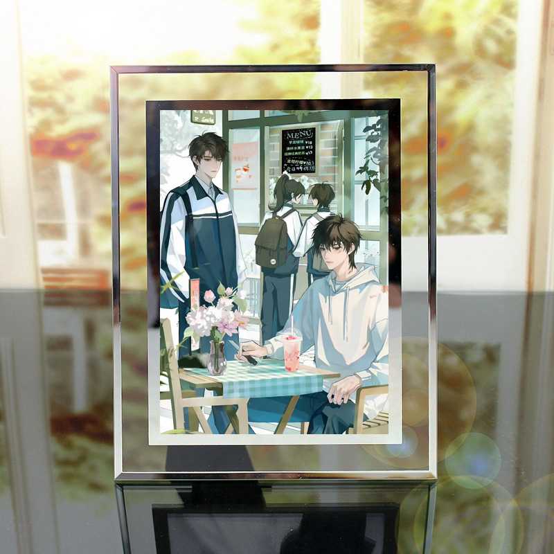 放学等我水晶相框 含6寸照片 牛皮纸盒包装 动漫周边玻璃摆台画框