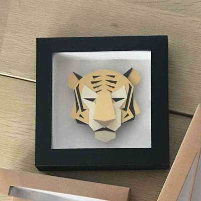 动物艺术创意制作拼贴画儿童diy相框材料包立体手工课活动展 老虎