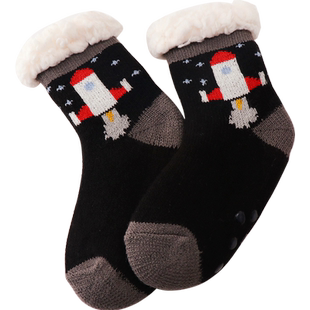 男童袜子冬季加绒加厚保暖防滑室内家居儿童地板袜珊瑚绒宝宝袜