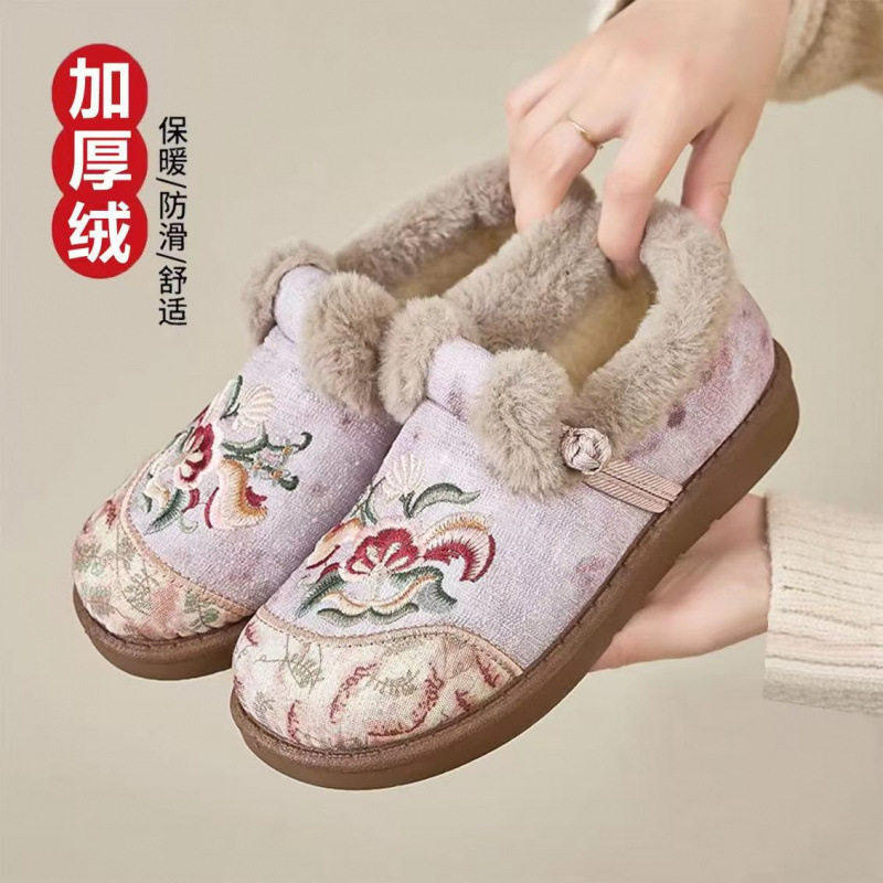 2025绵羊毛冬季老北京棉鞋女加绒加厚保暖妈妈鞋一脚蹬厚底绣花鞋,女鞋,棉鞋,淘宝优惠券,粉丝福利购,淘宝优惠卷