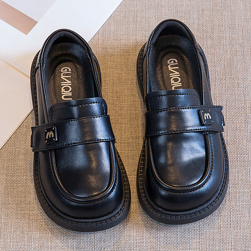 女童黑色皮鞋秋冬2025新款软底儿童加绒乐福鞋女孩公主鞋宝宝单鞋