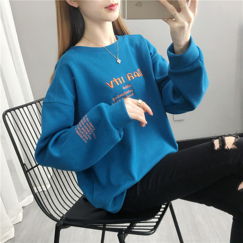 Cotton sweater womens casual spring and autumn 2022 new Korean fashion round neck loose large coat Long Sleeve