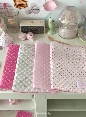 henceforth自制p粉色菱格绗缝密拷餐垫桌垫基础简约韩ins桌面装饰