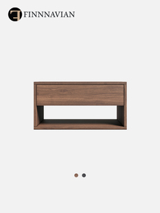 莲花路 Fennerivia传承日本实木床头柜斯堪 纳维亚黑胡桃床边