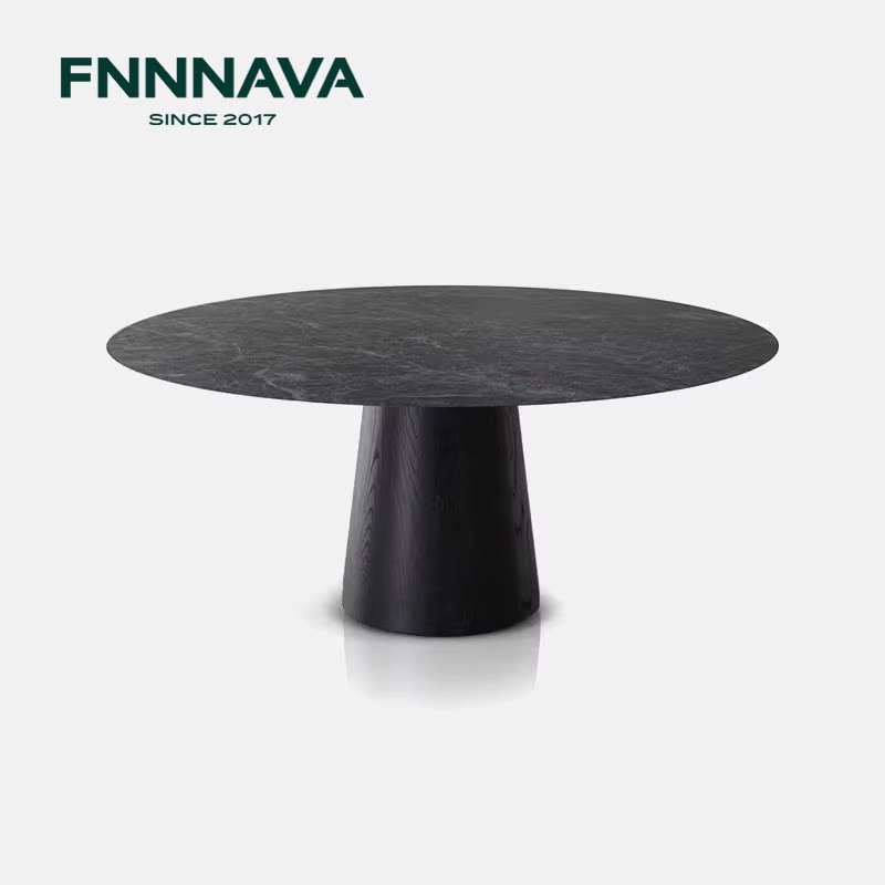 芬纳维亚传承 黑胡桃纯实木圆餐桌 Mushroom蘑菇 天然大理石饭桌