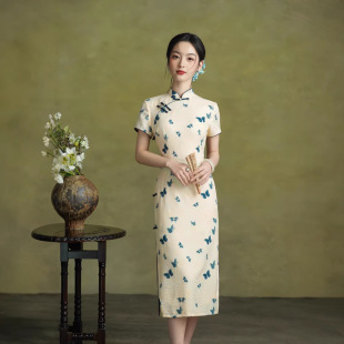 少女改良气质高端清新淡雅素雅修身 年轻款 夏季 花花旗袍2026年新款