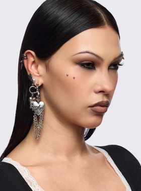 Minga新品 复古y2k天使爱心/牙齿图案 耳环耳钉耳夹套装组合