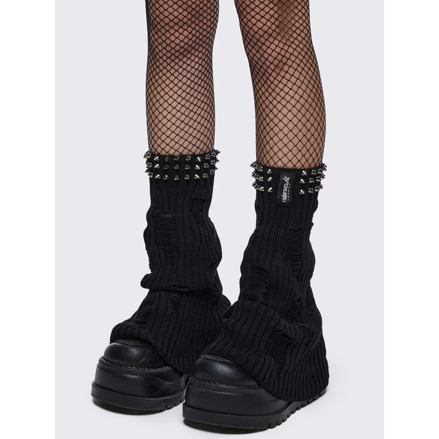 Minga新品 暗黑哥特 铆钉/故意破坏设计 黑色喇叭形腿套 袜套,女士内衣/男士内衣/家居服,长筒袜,淘宝优惠券,粉丝福利购,淘宝优惠卷