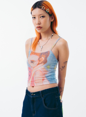 Sixthdimension 亚文化手绘女孩短款吊带背心上衣（代购）