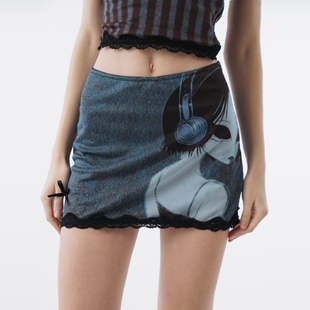 蕾丝边自然腰短裙半裙 LUCY女孩 Sixthdimension 亚文化Y2K风格