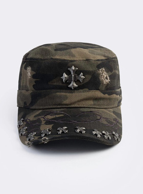 Minga新品 亚文化y2k千禧 迷彩十字架铆钉图案 平顶鸭舌帽帽子