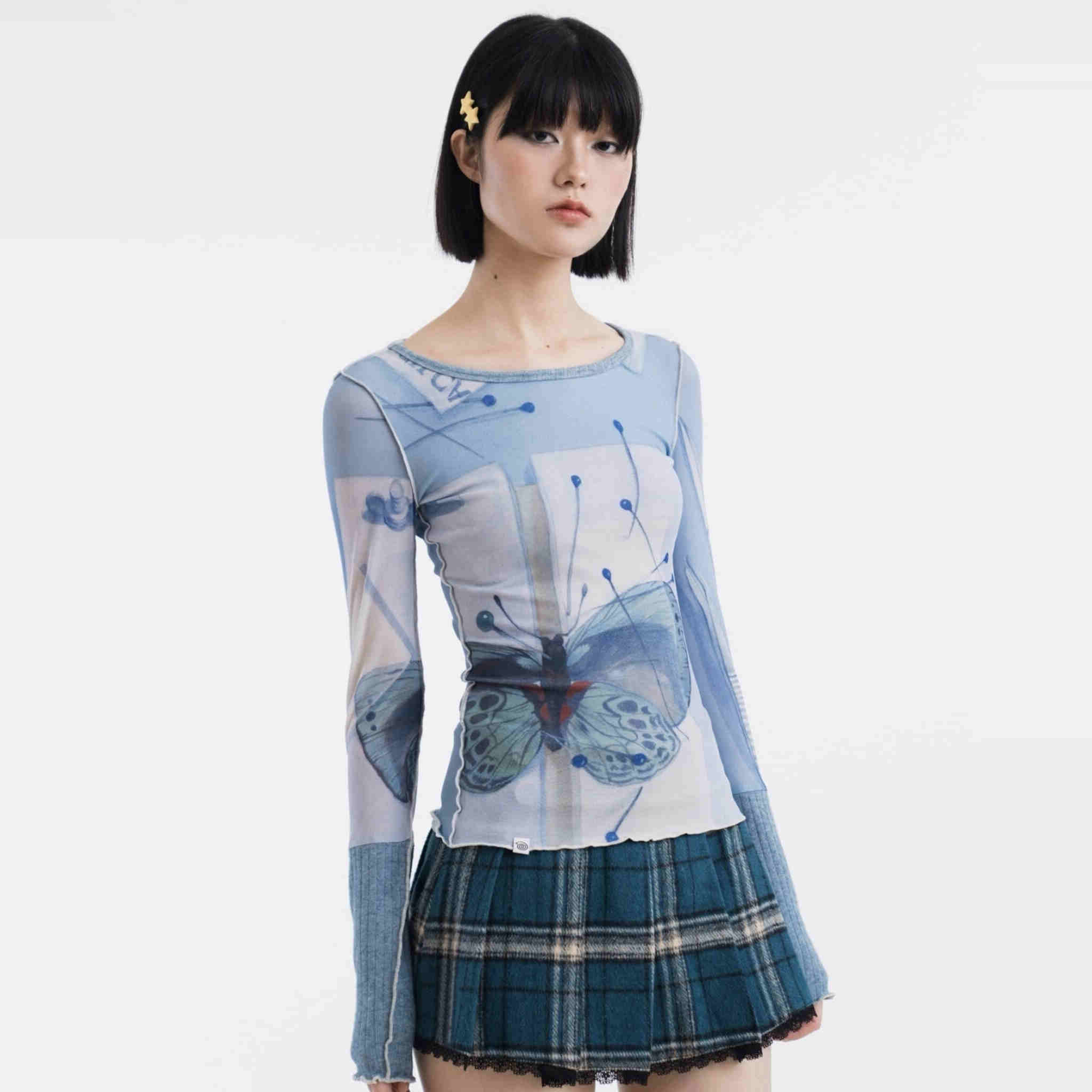 Sixthdimensiony2k手绘蝴蝶长袖