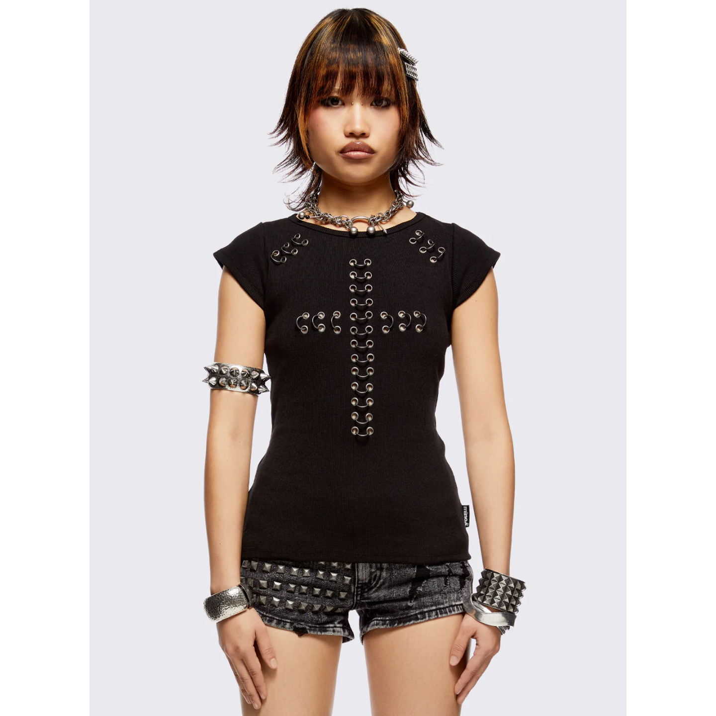 Minga暗黑朋克修身短袖上衣