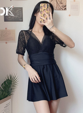 泳衣女高级感2025新款时尚泡温泉连体微胖小胸保守遮肚显瘦DK游泳