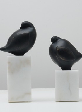 现代简约大理石底座鸟装饰摆件