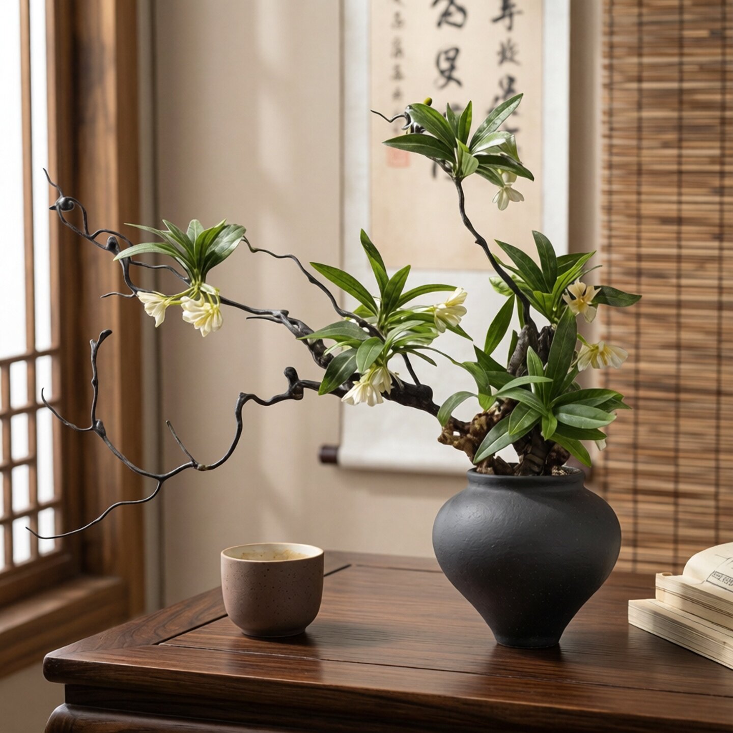 禅意新中式枯枝花艺摆件高端客厅玄关酒店仿真花假花绿植盆景摆设