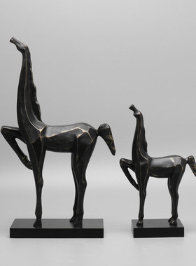 新中式简约黑色马摆件酒柜样板间雕塑摆设电视柜桌面装饰品售楼处