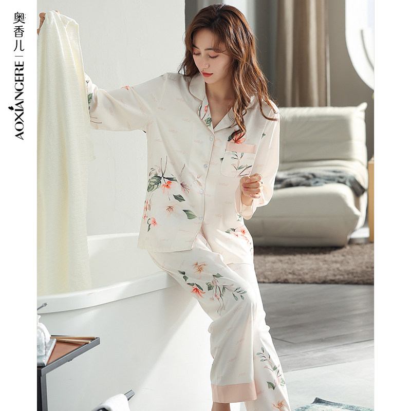 春秋款女士睡衣冰丝薄款长袖2022年新款清新高级感仿真丝绸家居服