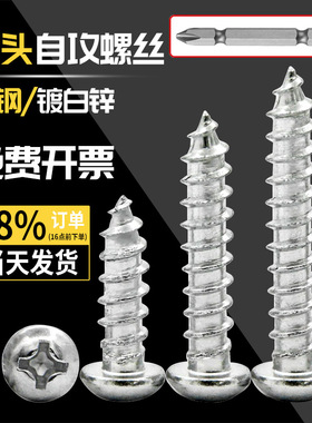 镀锌圆头自攻螺丝YB845白锌尖头PA十字盘头螺钉木工钉M2M3M4M5