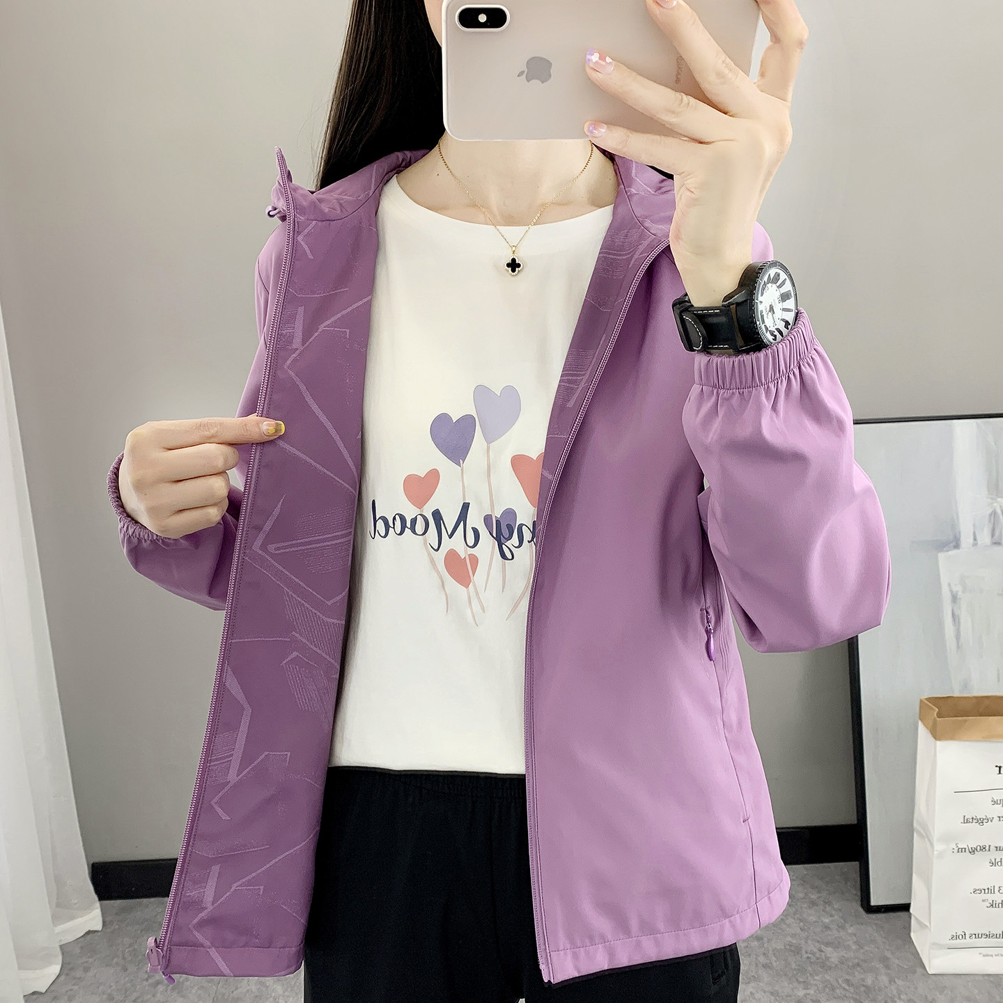 品牌双面穿冲锋衣女2025新款宽松户外运动防风防水登山服外套套装