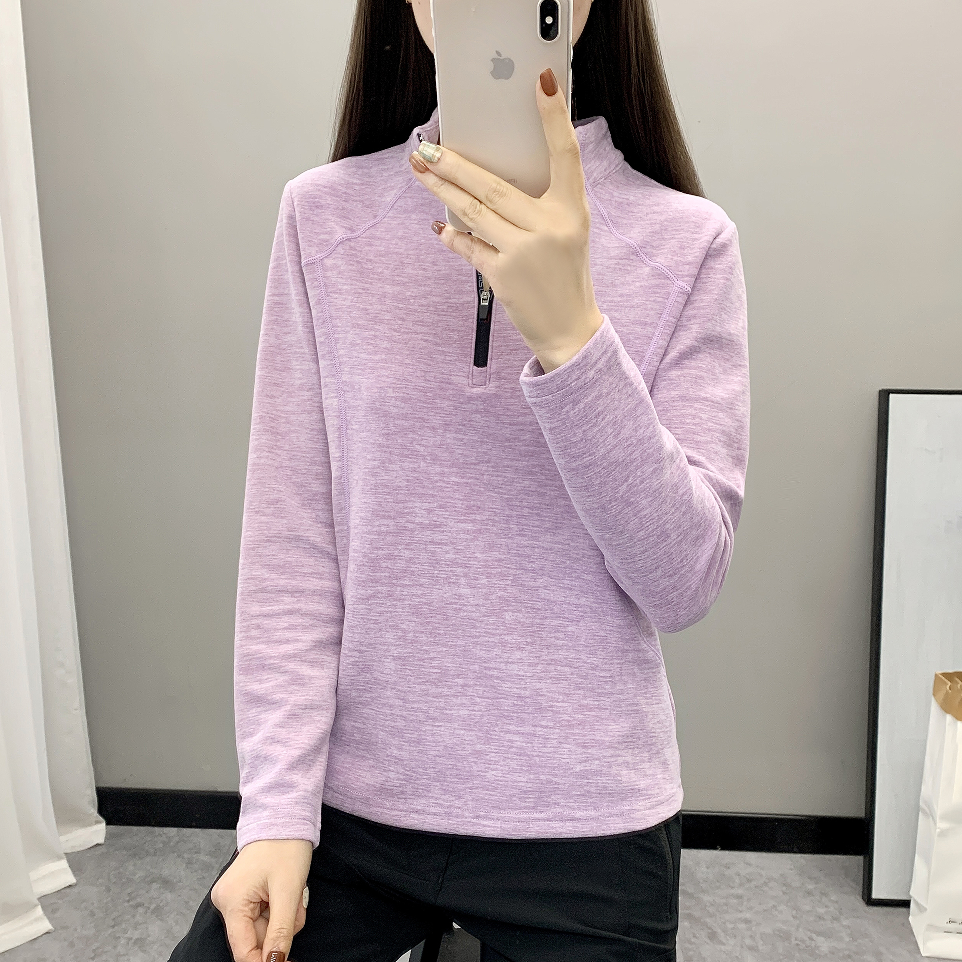 户外运动风半拉链抓绒衣女长袖