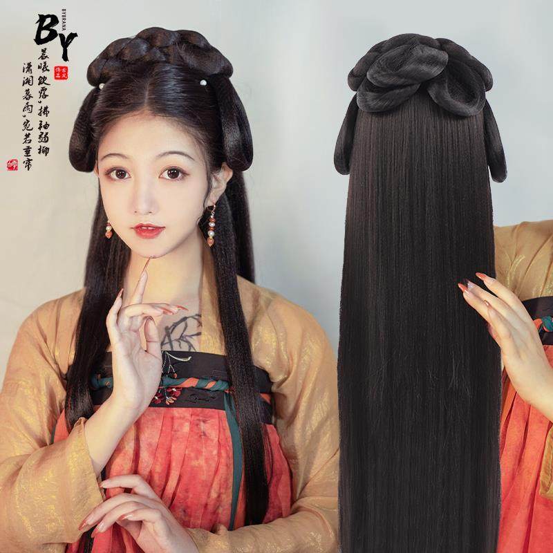 汉服发饰古风懒人发箍假发包新手古装造型头箍一体女万用发髻头饰_虎窝淘