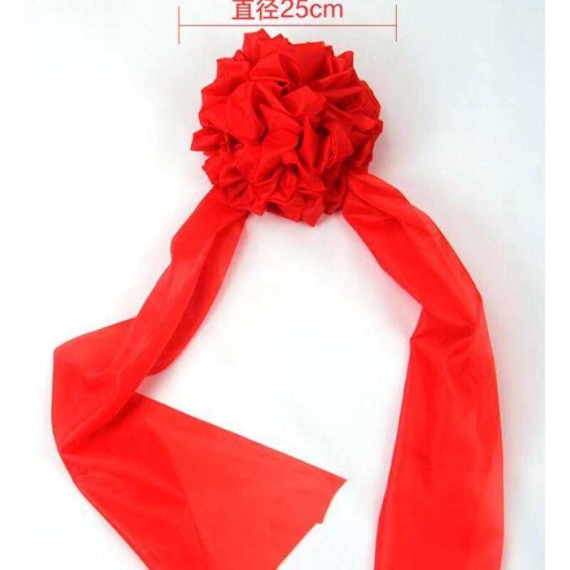 结婚新郎丝绸大红花球 开业剪彩用品婚庆红绸布花汽车装饰红绣球