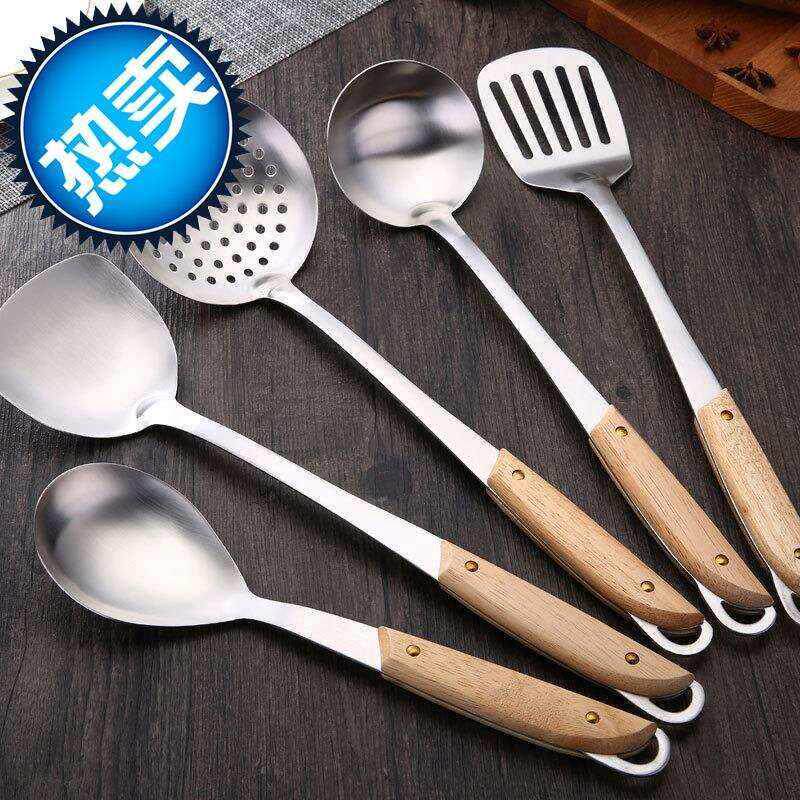 304不锈钢锅铲汤勺漏勺防烫厨具 榉木手柄 长柄加厚烹◆新品◆饪
