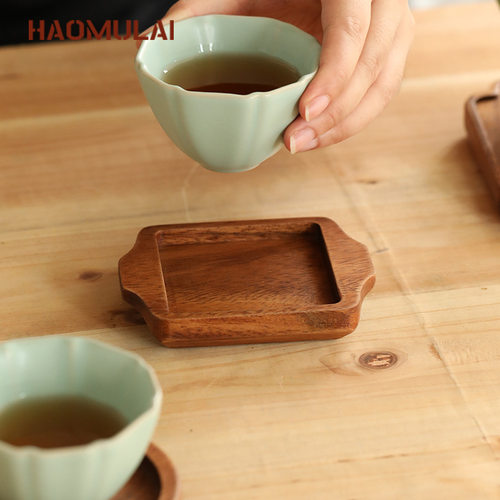 胡桃木杯垫新中式茶杯杯托茶道实木隔热垫公道杯咖啡杯垫木垫