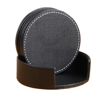 圆形水杯垫茶杯垫皮质耐热不变形隔热性能好6片装杯垫可印制logo