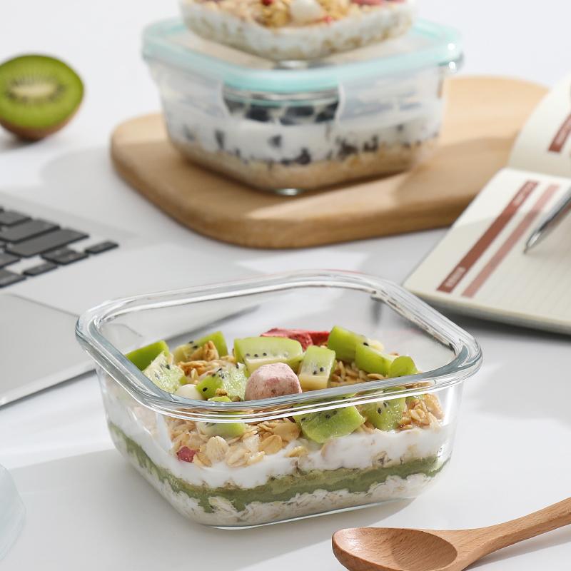 耐热玻璃便当盒微波炉饭盒甜品保鲜盒高颜值沙拉碗高硼硅玻璃餐盒图片