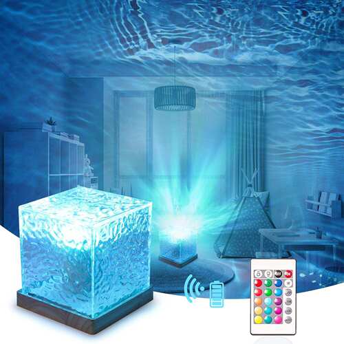 water ripple night lamp wave room decor square cube crystal