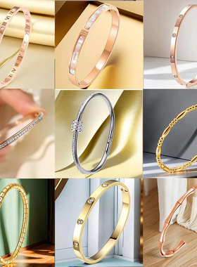 手镯女钛钢欧美不掉色不锈钢手环镶钻简约时尚气质饰品手饰