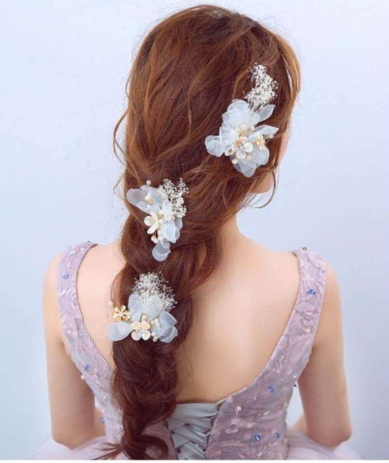 婚礼流行发根新娘头饰小学生结婚饰品婚纱礼服花样扎辫子头型女生